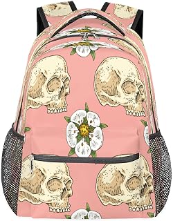 Mochilas escolares de caveira para meninas, estudantes, resistente à água, bolsa escolar de viagem com flores de crânio para mulheres/homens, mochilas universitárias, Multi, Medium