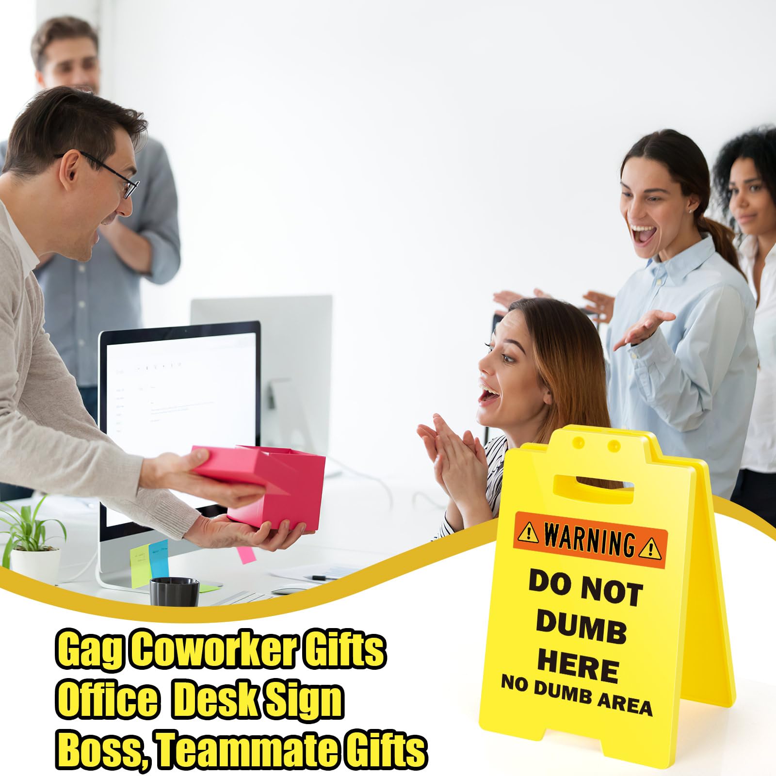 Funny Desk Sign - "Caution Overstimulated Do Not Approach" With Hidden Mirror & Phone Stand, Office Gift