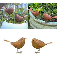 2Pcs Small Metal Bird Statues 5.7" Handcrafted Iron Garden Birds with Weathered Finish, Outdoor/Indoor Figurines for Fence Post, Planter, Patio, Sunroom Pair Set