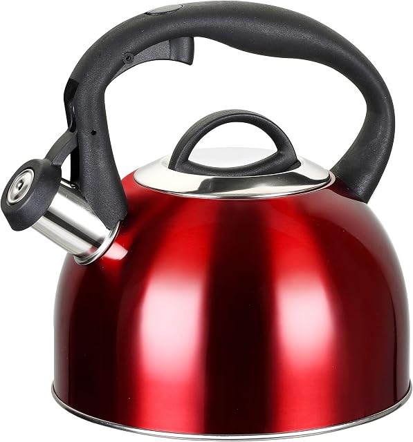 MAISCHOU Stove Top Whistling Kettle 2.5L Stainless Steel (Red)