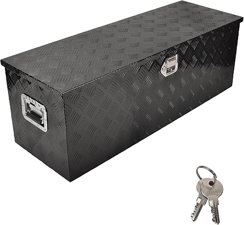 SSN Caja de herramientas de aluminio resistente de 44 pulgadas, caja de herramientas con patrón de banda de rodadura de 5 barras con mango lateral,