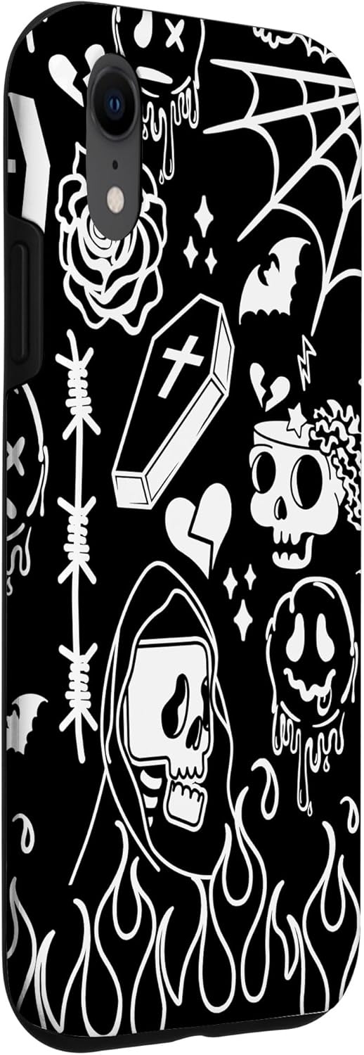 Melting Happy Face Smile Doodle Graffiti Flames Y2K EGirl Case for iPhone XR