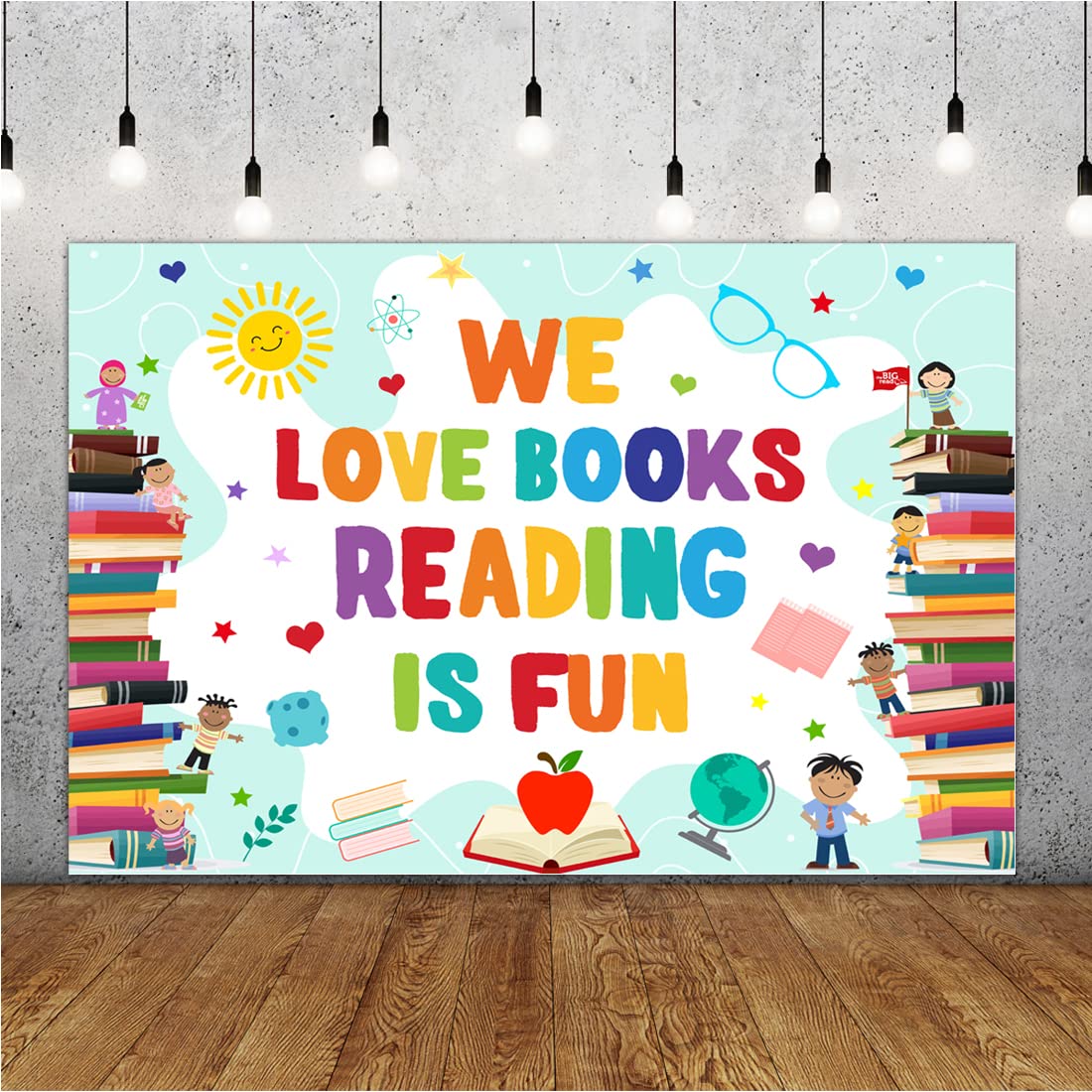 Lofaris World Book Day Backdrop We Love Books Reading is Fun Children Reading Photography Background Students Classroom Library Kids Elementary
