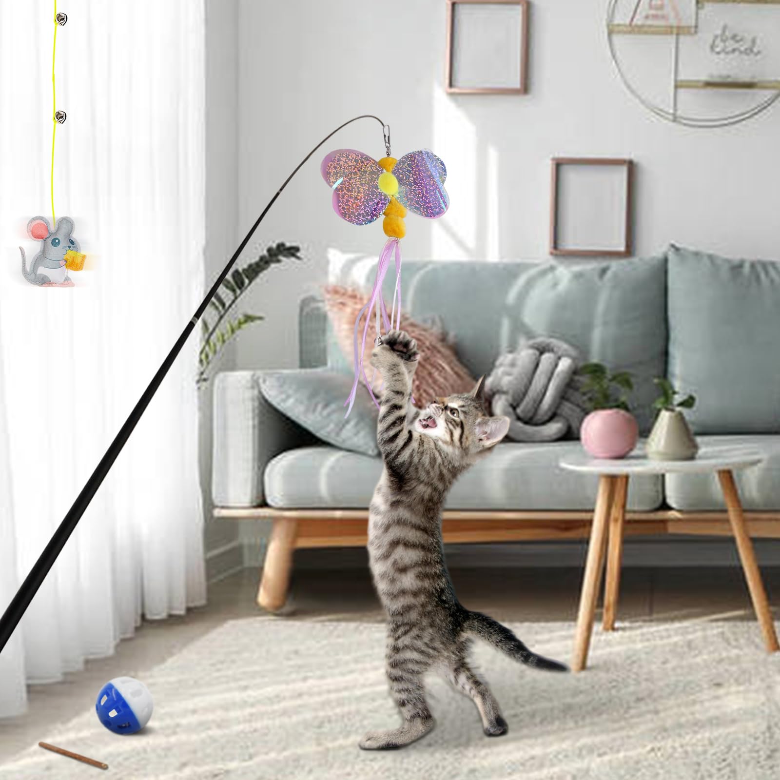 36 PCS Juguetes para Gatos,Set di Juguetes para Gatos,Juguetes para Paquete de Variedad para Gatitos,Palo de Gato Divertido,Ratones,Tumbler,Peces,Campanas etc
