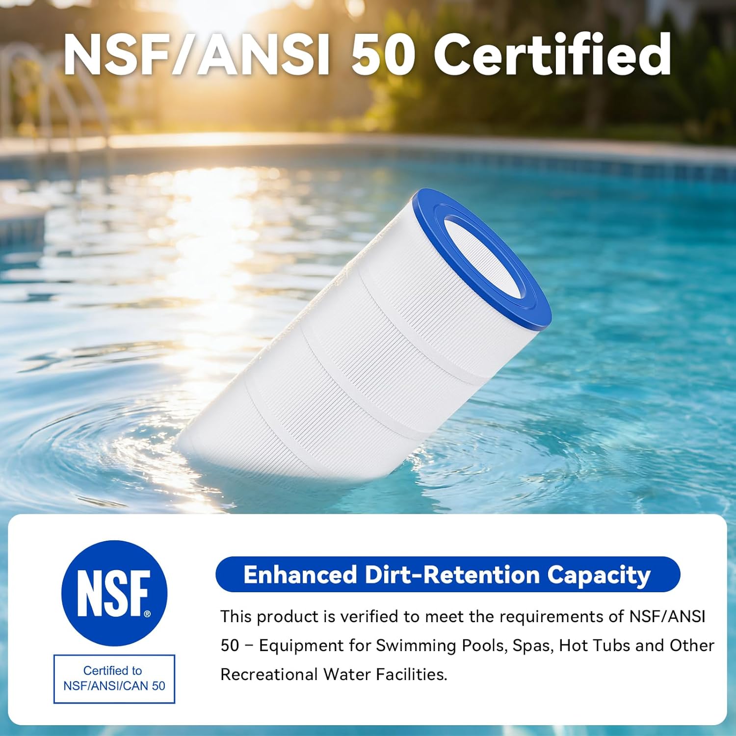 CC100 Pool Filter Cartridge, Compatible with CC100, Clean & Clear CCRP100, R173215, Predator-100, Posi-Clear PXCRP 100, PAP100, C-9410,FC-0686, 100 Sq. Ft, Heavy Duty 5 Oz+ Trilobal Fabric