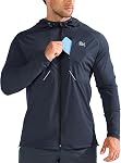 BROKIG Hommes brise-vent Veste de course légère , Pochette zippée poitrine, Collier en os, Tissu en polyester de nylon stretchy, Zip complet,Veste à capuche windproof,Cycling,Hiking,Gym,Workout