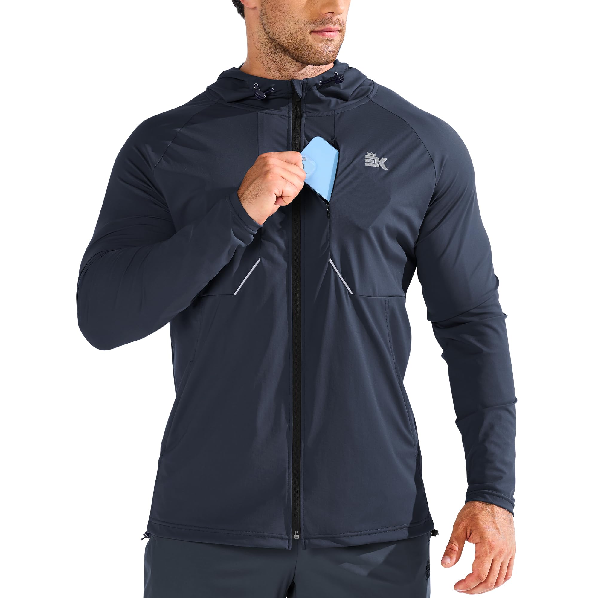 BROKIG UV Jacke Herren Leichte Trainingsjacke Sportjacke | Schnelltrocknende Laufjacke Herren, Atmungsaktives Fahrradjacke Herren Brusttasche mit Reißverschluss