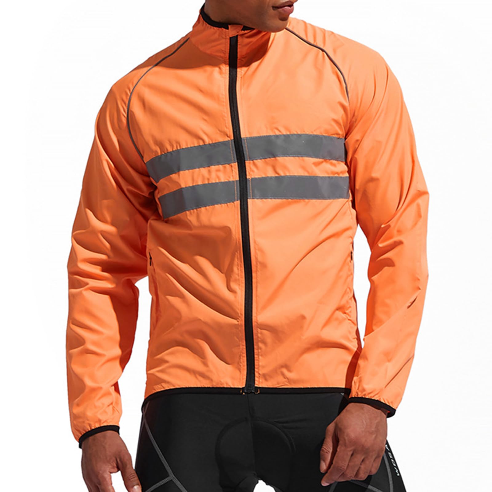 ARMAAN Giacca da Ciclismo Estiva da Uomo Leggera Traspirante ad Alta visibilità Riflettente per MTB Giacca a Vento Antivento Impermeabile per Moto per Campeggio e Corse,Orange-EU L
