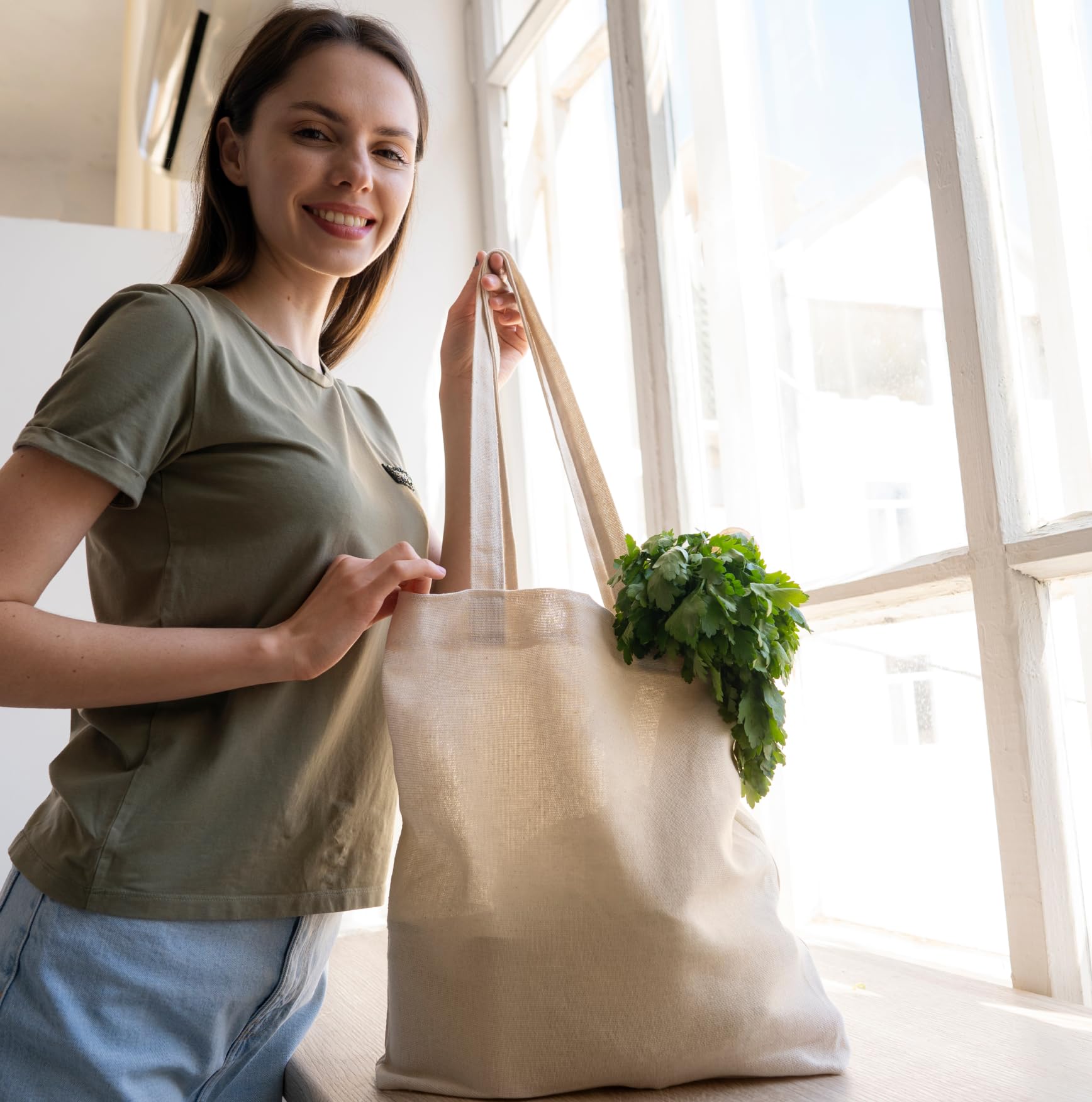 Borsa in cotone – in materiale ecologico – con manici lunghi – da stampare e dipingere – Certificazione Oeko-Tex – Borsa per la spesa – Borsa in tessuto – Borsa per il trasporto – per