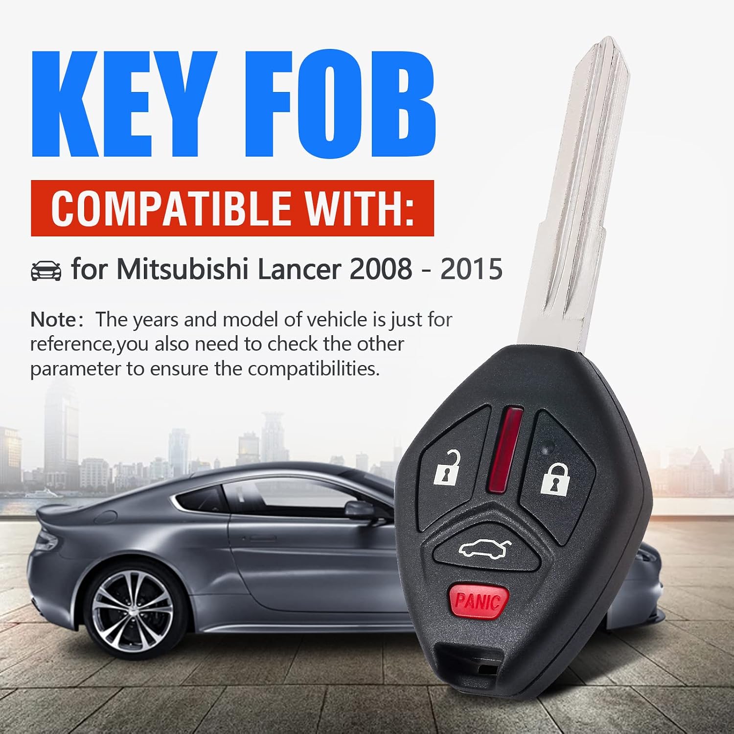 Keymall Black Plastic 4-Button Keyless Entry Remote Key Fob Replacement for Mitsubishi Lancer 2008-2015 (FCC:OUCG8D-625M-A P/N:6370A477)