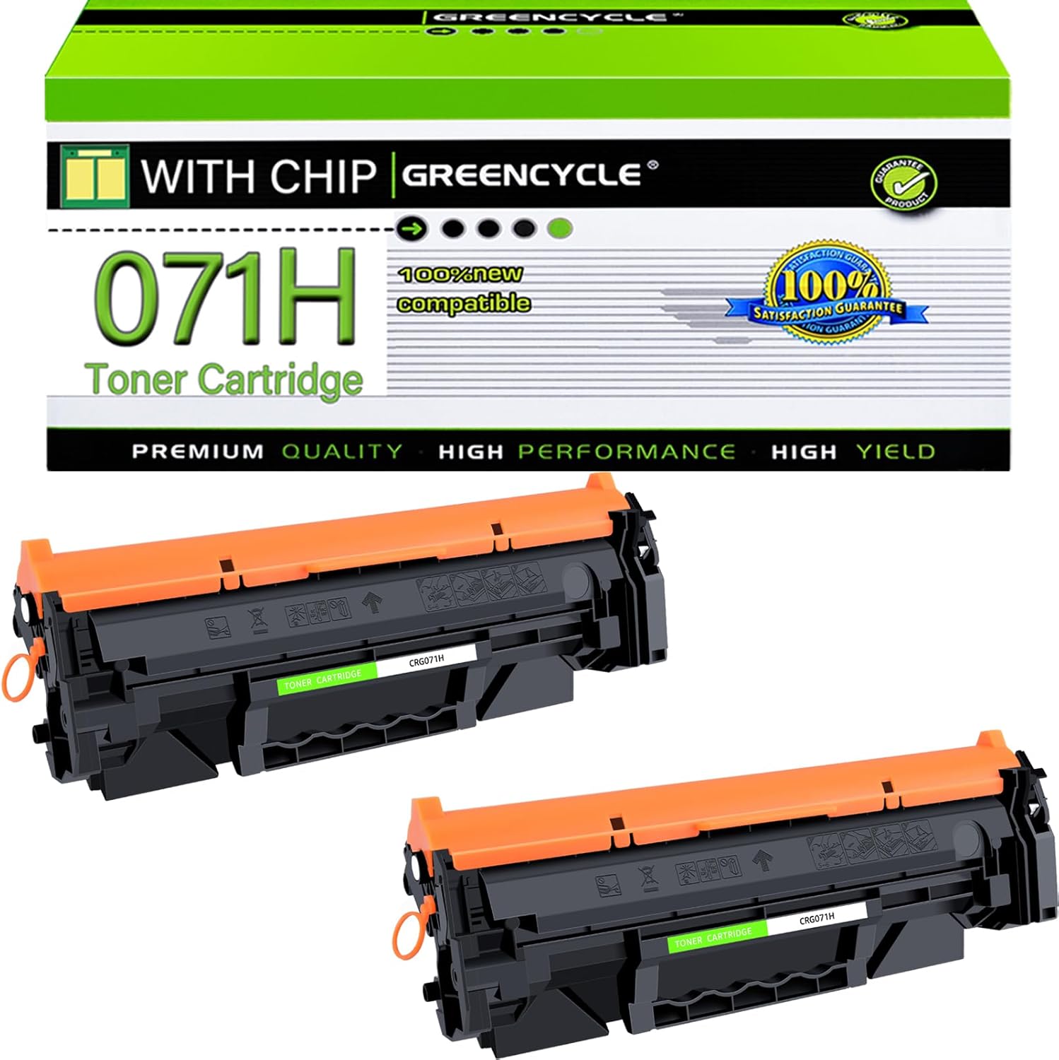greencycle 071H with Chip Compatible Replacement for Canon CRG 071H CRG071H 5646C001 071 Black Toner Cartridge LBP122dw LBP122 LBP120 MF270 Mf272dw Mf273dw Mf275dw(2Pk,with Chip Show Ink Level)