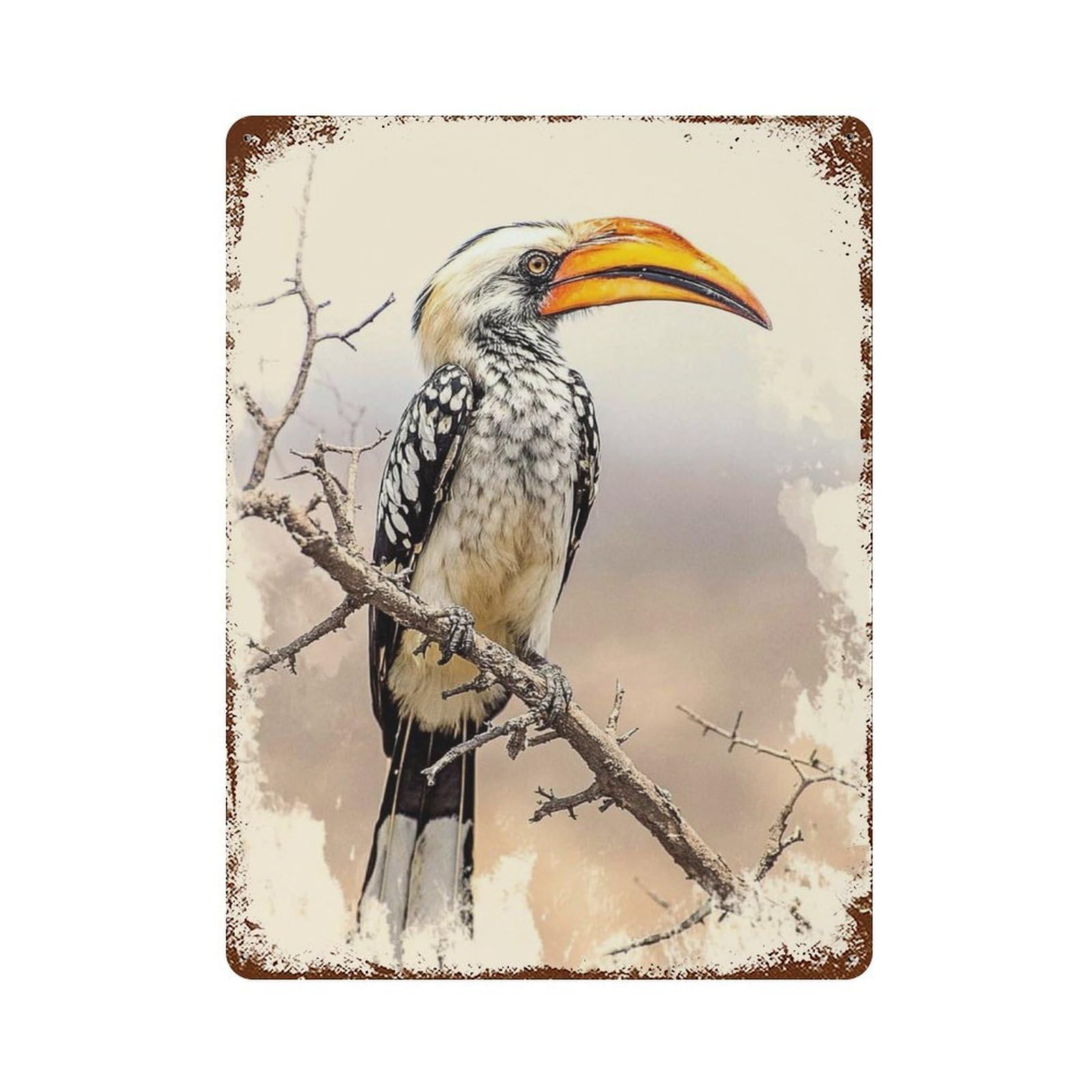 Toucan Bird Perched Branch Rust Effect Tin Sign 15.7"x11.8", Vintage Wall Decor for Pub, Kitchen And Man Cave Decor