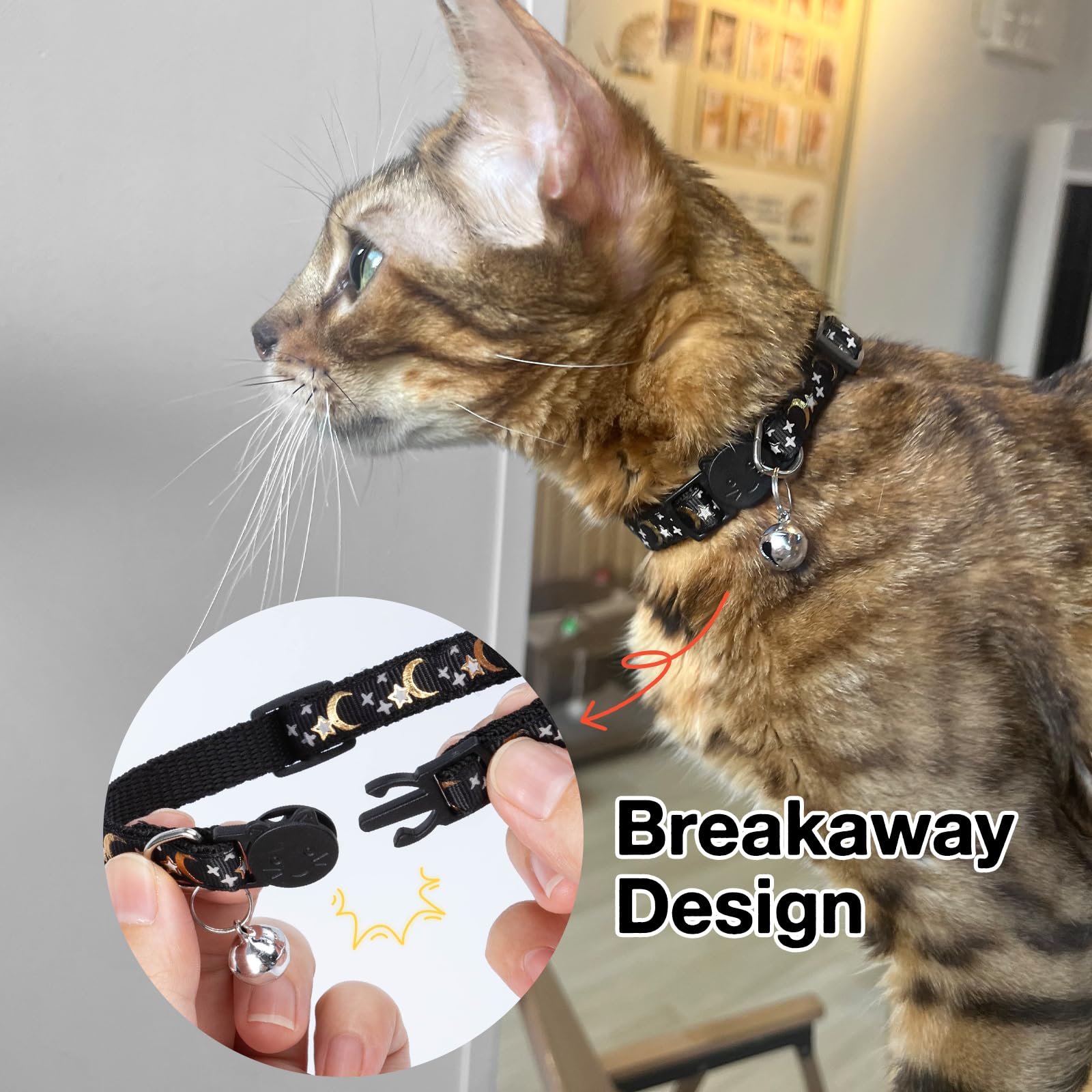 Collare Gatto Riflettenti,Collari per Gatti Antistrozzo con Campanellino,Regolabile 21-35cm,Sicuro,Nylon, Accessori Animali Domestic