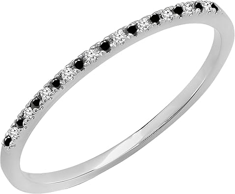 Dazzlingrock Collection 0.09 Carat ctw Round Black & White Alternate Diamond Dainty Stackable Wedding Band for Women in Gold