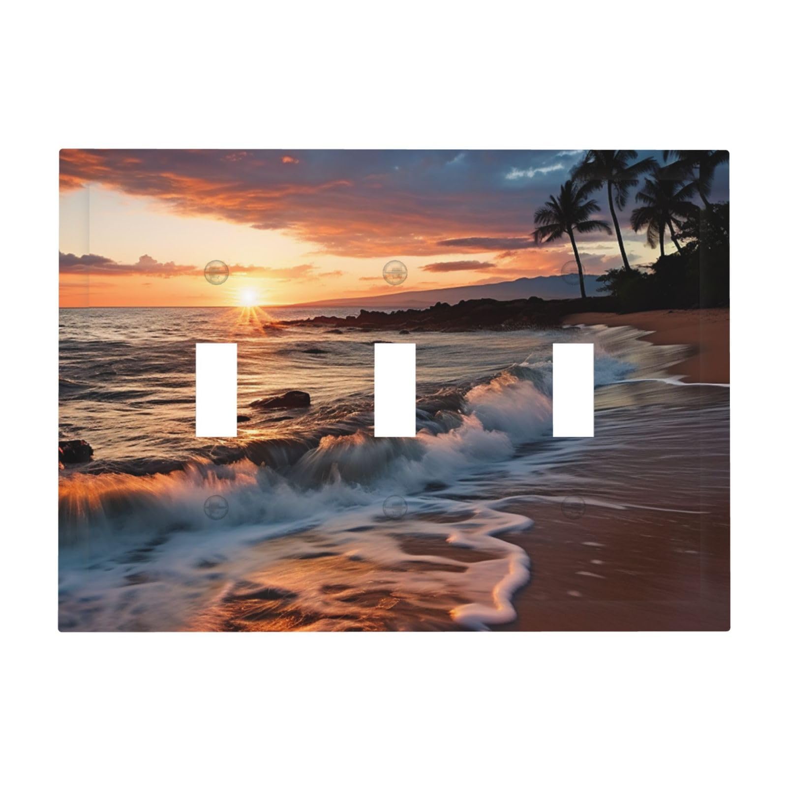 Decorator Light Switch Covers Beach Maui Hawaii Sunset Sea Waves Clouds Wall Plate 3-Gang Mid Size 6.7" x 4.8" Triple Toggle Switch Wallplate Decorative 3 Gang Wall Switch Plate Covers
