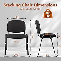 Vista 3 de CLATINA Juego de 5 sillas apilables para sala de espera de tela negra con estructura de metal y cojín engrosado en asiento y respaldo para sala