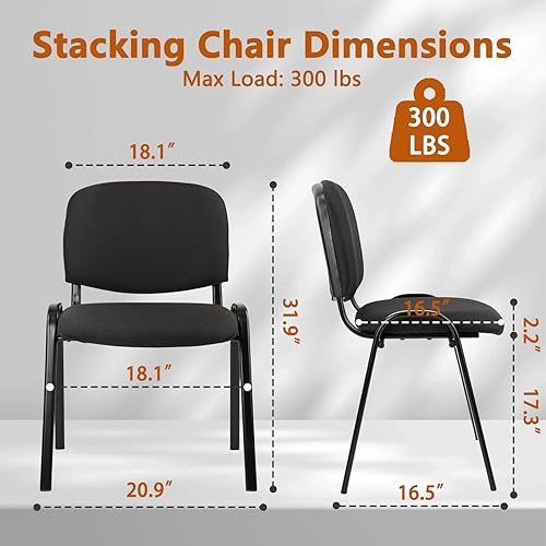 Miniatura 3 de CLATINA Sillas apilables para sala de espera, silla de recepción de invitados de tela con asiento tapizado grueso y soporte de respaldo, silla