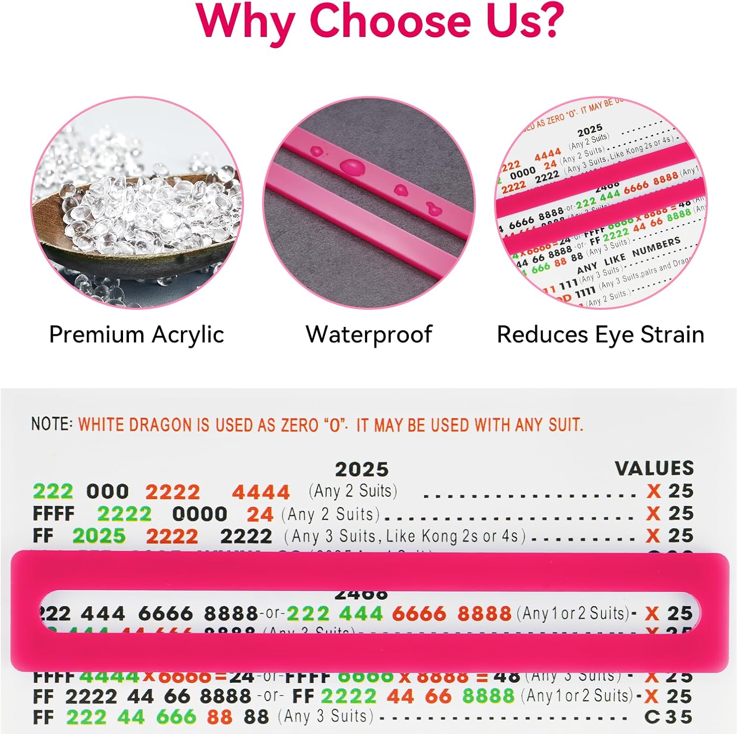 NiHome 4PCS Acrylic Mahjong Line Finders, 5.9" x 1" Clear Card Reading Line Window Enhances Focus & Strategy, Multiplayer Use for Easy Tracking, Practical for Beginners and Experienced Players (Pink)