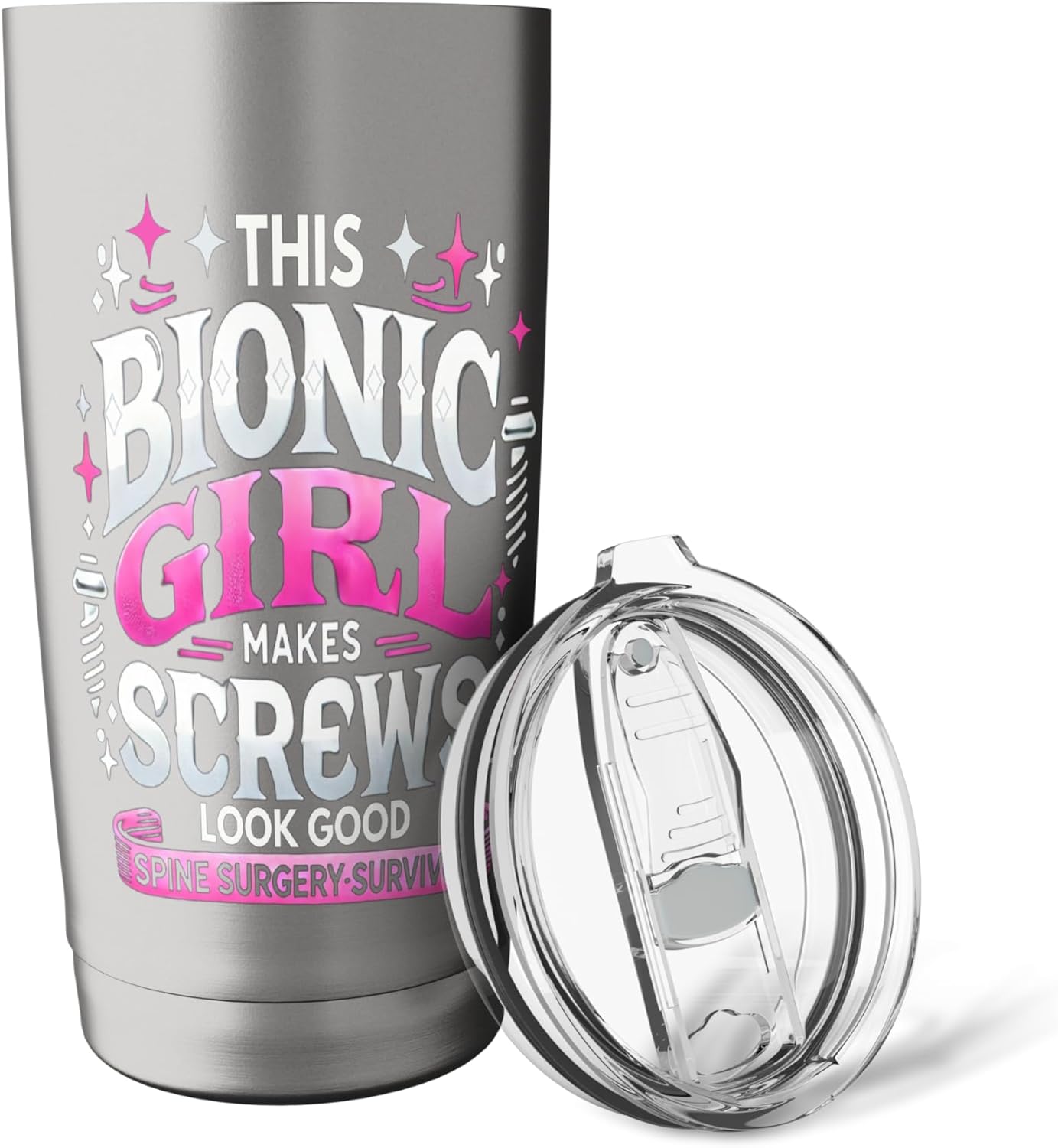 Funny This Bionic Girl Makes Screws Look Good Spine Surgery Stainless Steel Insulated Tumbler