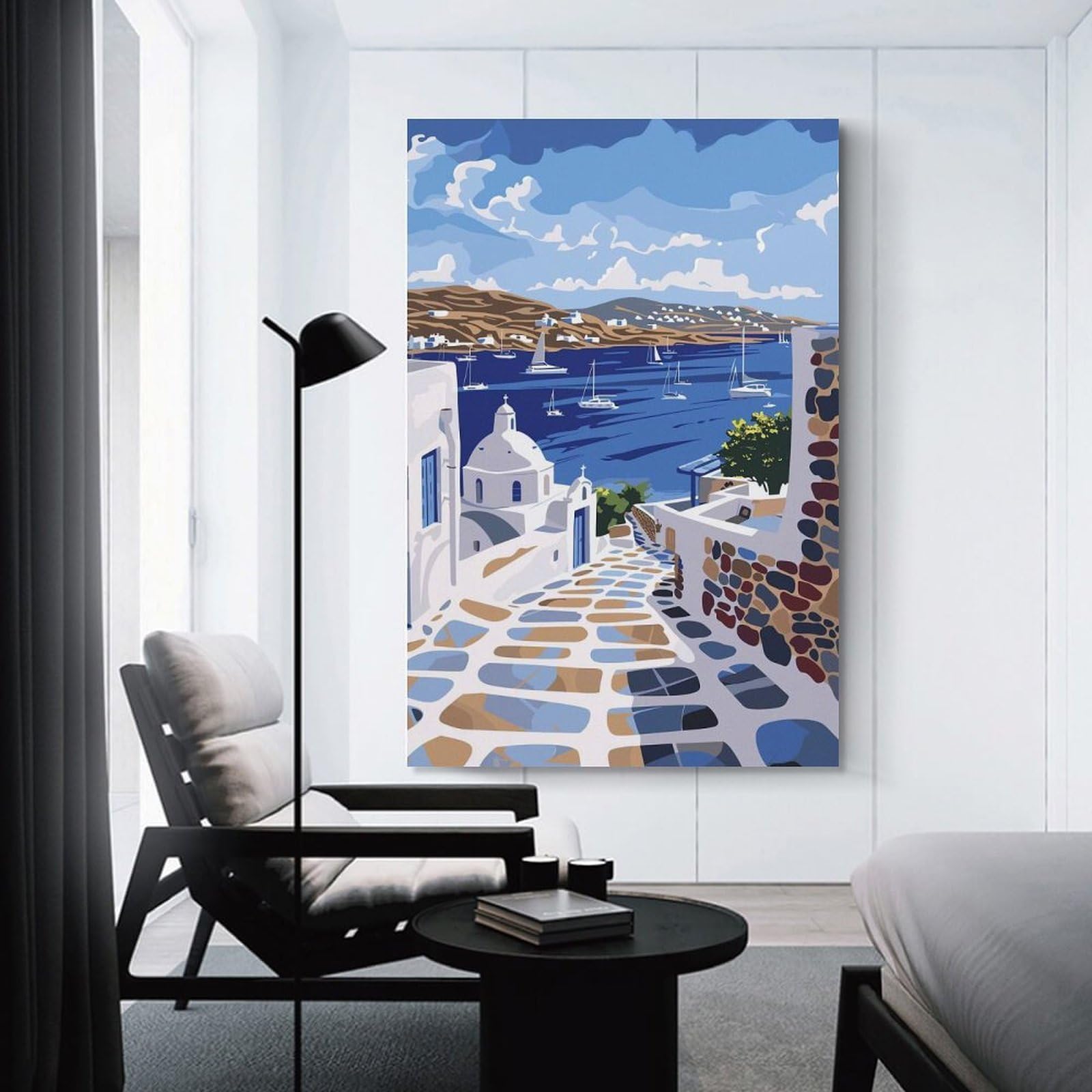 Junmoney Mykonos Greek Island Wall Art Print, 20x30inch(50x75cm), for Lounge Decor, Bedroom Walls Or Flats, Decorative Artwork for Empty Walls