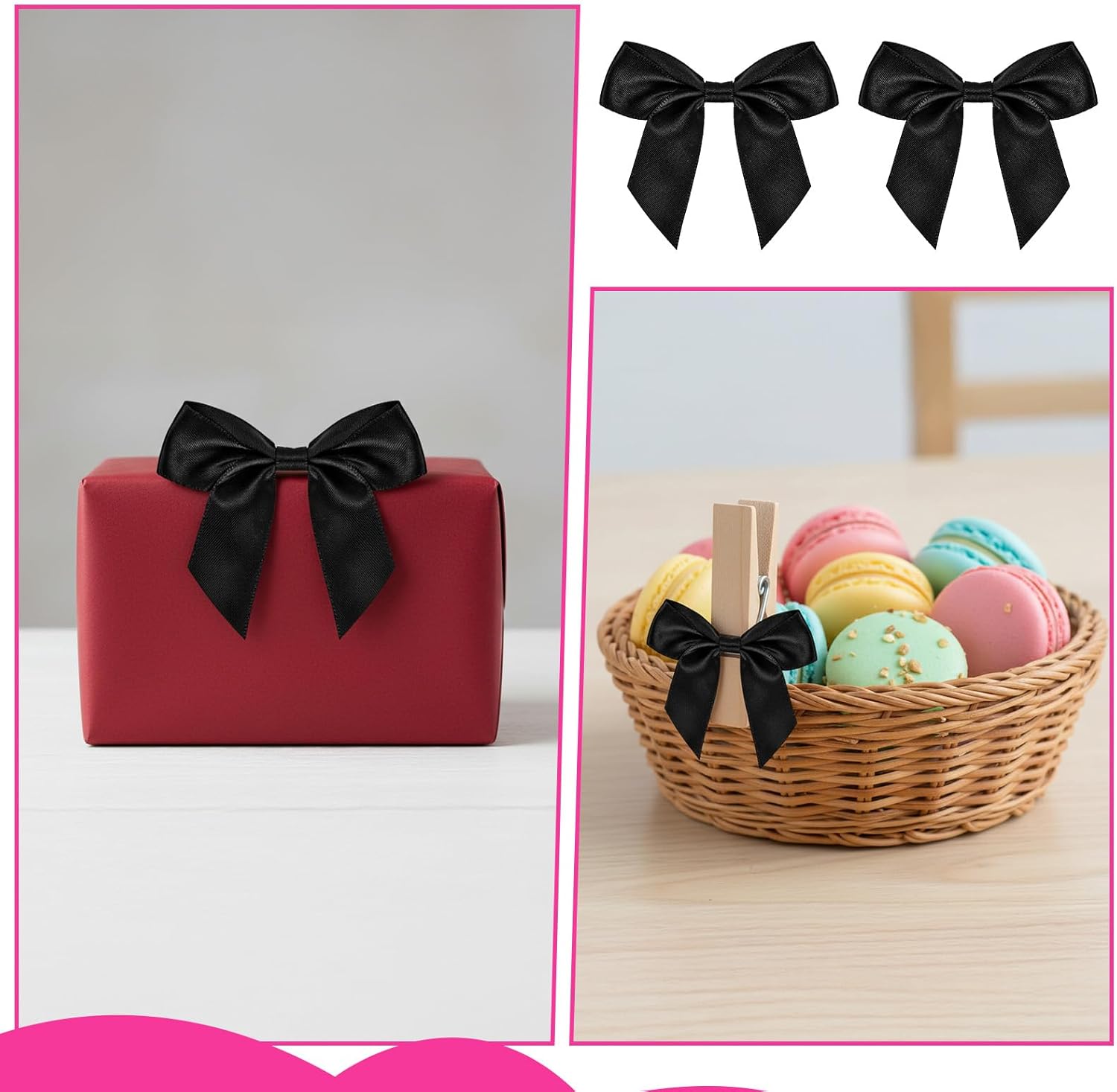 15 Pcs Black Gift Bows, 2.5" Self-Adhesive Gift Wrap Bows Black Satin Ribbon Bow Decor Premade Ribbon Bow Craft Bowknot for Gifts Wrapping Cake Wedding Birthday Party Bridal Shower Baby Shower Decor - Image 7