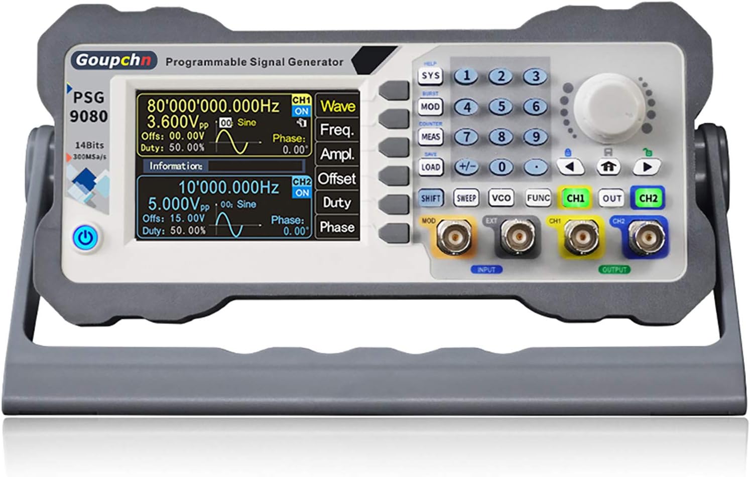 Goupchn Programmable DDS Signal Generator 80MHz Dual Channel Arbitrary Waveform Function Generator Frequency Meter 300MSa/s Counter High Precision 3.5inch Screen