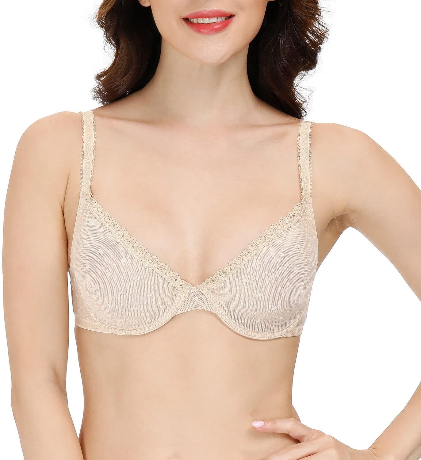 PaZo Women's See Through Unlined Sexy Lace Mesh Sheer Unpadded Demi Cup Bra Underwire Bralettes
