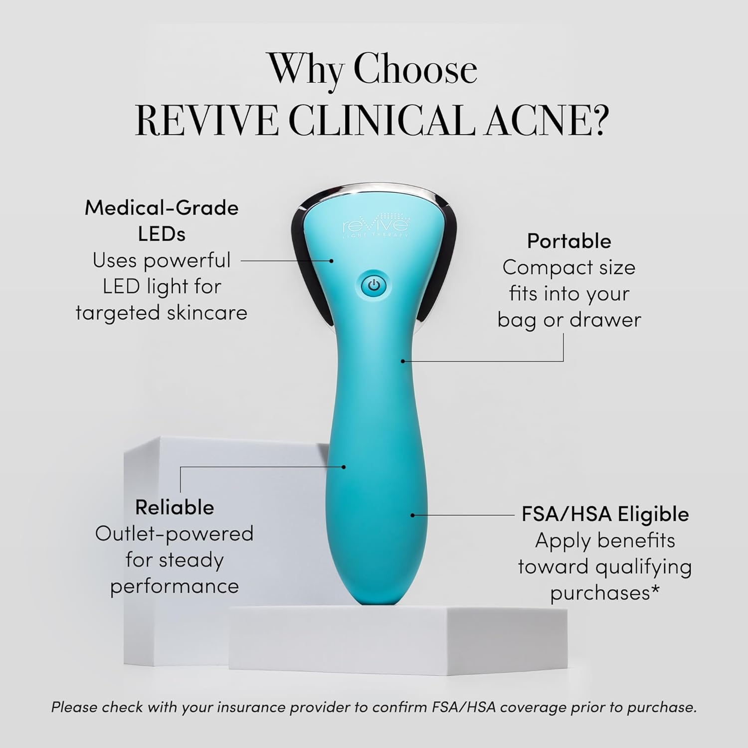 ReVive Clinical Acne Device, Red & Blue Light Wand for Breakouts, FDA-Cleared Acne Tools, 3-Minute Face Tools for Skincare, Plug-In Design