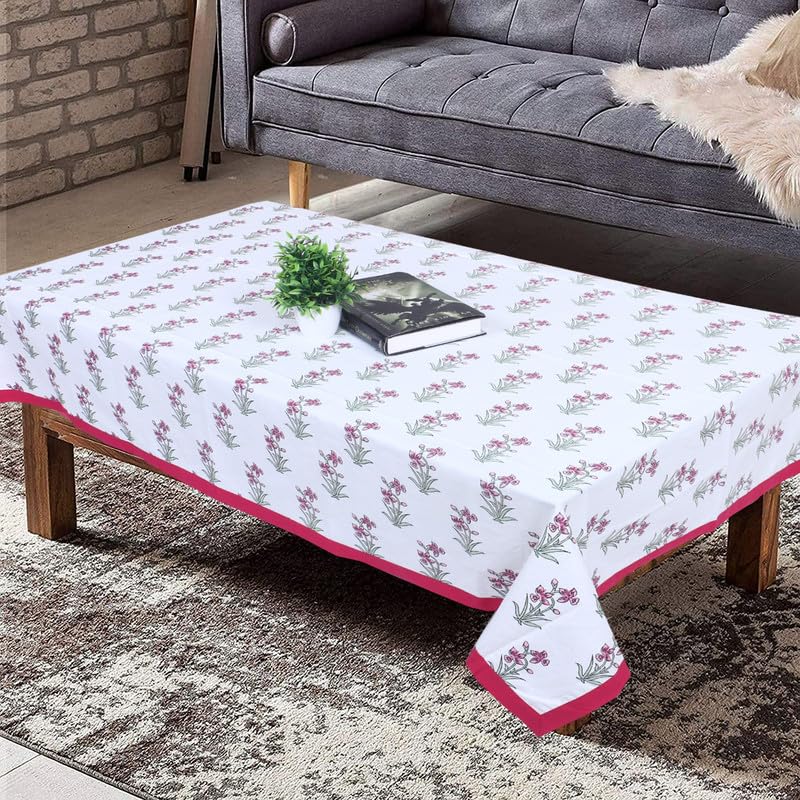 Pure Cotton Printed 40x60 Inches Center Table Cloth Cover, Pink White-image-3