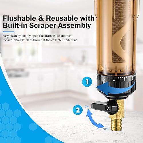 Miniatura 4 de UOLAMS Filtro de agua de sedimentos para toda la casa, 50100 micrones, sistema de agua de sedimentos giratorio lavable para agua de la ciudadagua de