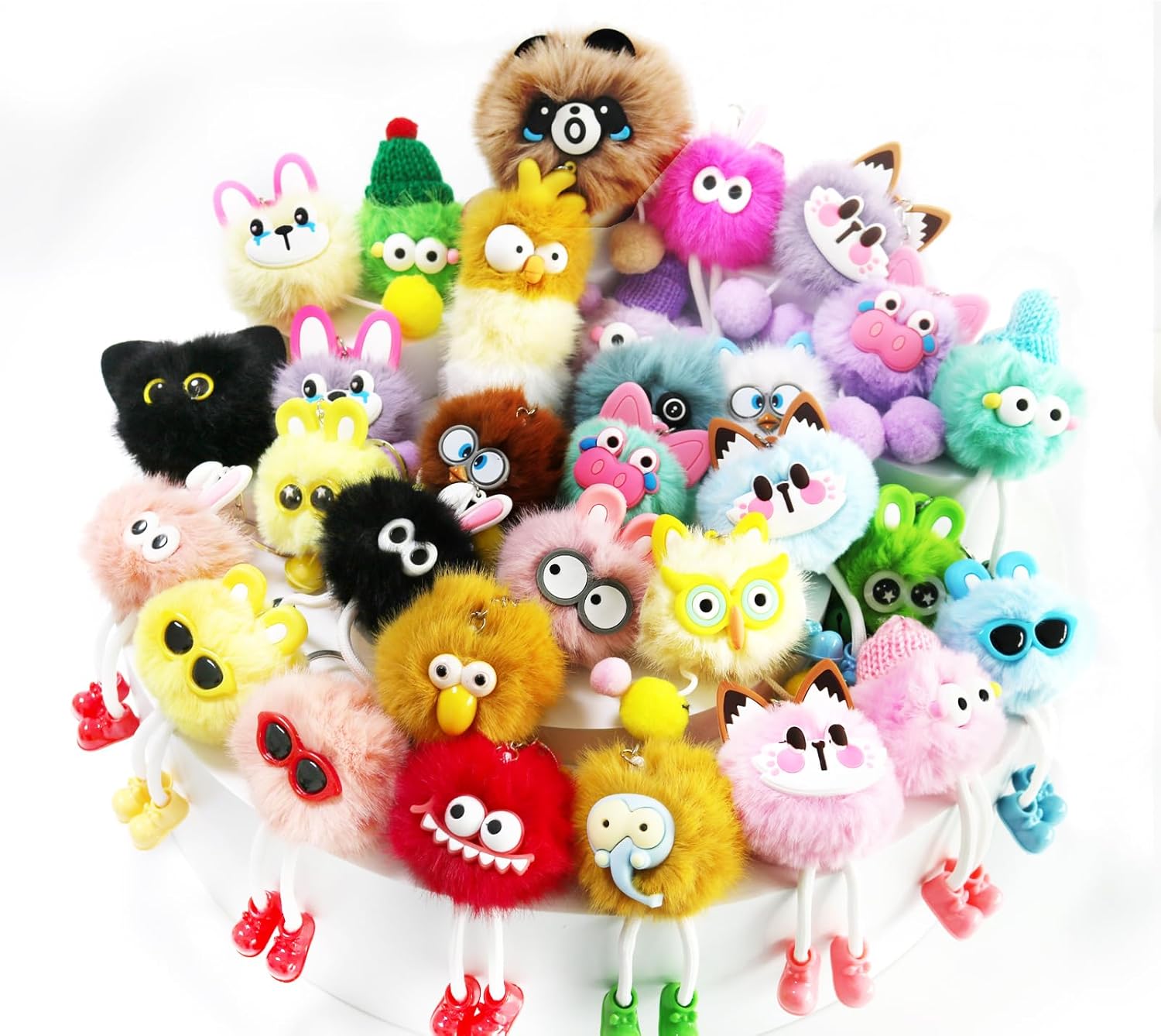 30 Pcs Cute Plush Keychains Bulk|Kawaii Fuzzy Keychains for Party Favors|Classroom Prizes, Goodie Bag Fillers, Pinata Toys & School Carnival Rewards