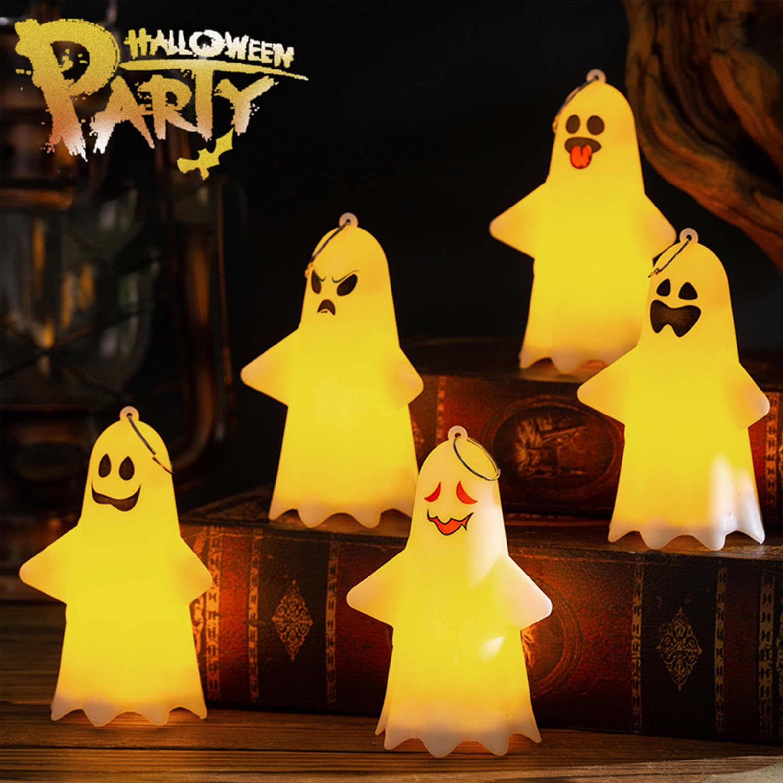 Ungfu Mall Halloween Lantern Decorations Outdoor Indoor, 5 PCS Mini Hanging Plastic Ghost Lights, LED White Ghost Lights Up for Kids Boys Girls Halloween Party Props Home Decor(Ghosts)