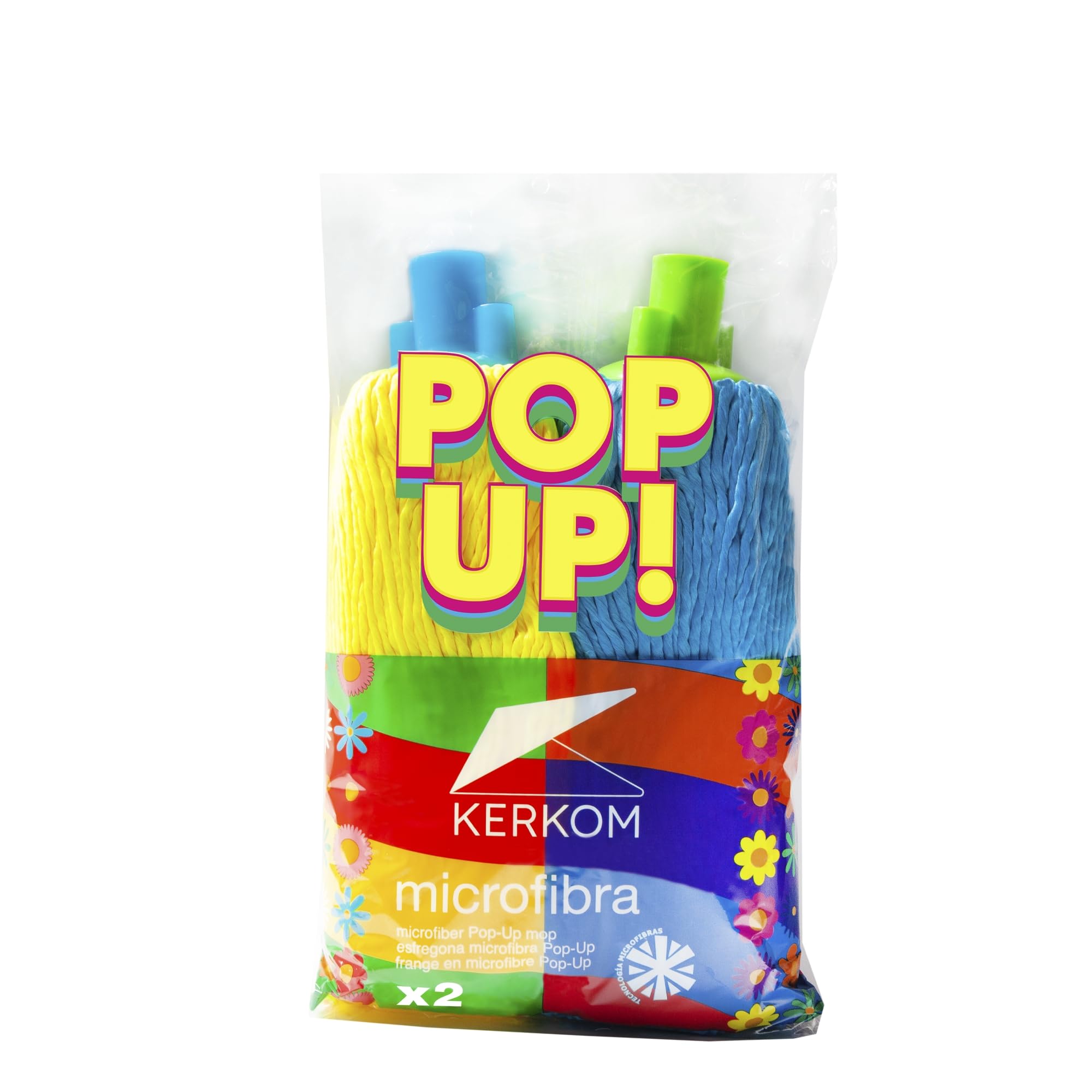 KERKOM Duplo Fregona Microfibra Pop-UP | Tecnología de Filamentos Expansivos | Alta Absorción y Escurrido Fácil | Limpieza sin Huellas | Rosca Universal - 2