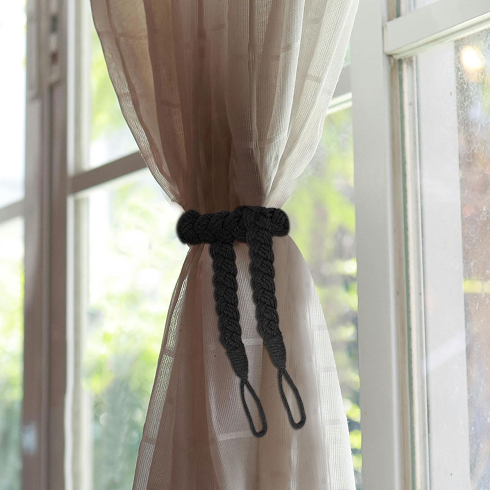 4 Fermatenda In Cotone Grigio - Per Tende Senza Installazione, Lunghezza 50cm, Per Casa E Ufficio - Foto 7