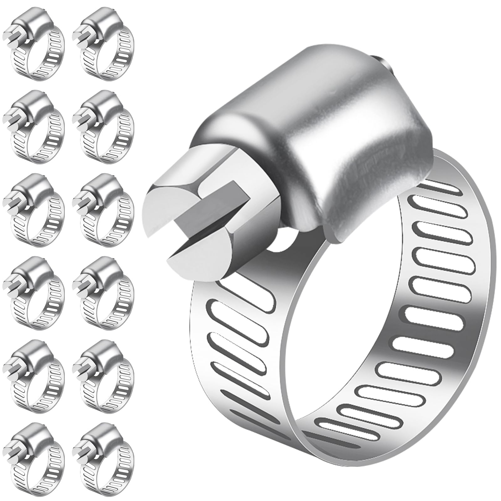 Bolatus Hose Clips 6-12 mm, 12 Pcs Hose Clamp Stainless Steel 304 Adjustable Screw Clamps, Pipe Clamps Assortment for Pool, House Gas Pipe, Garden Hose