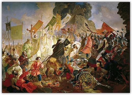 Karl Bryullov, Impresión en lienzo, "El asedio de Pskov por el rey polaco Stefan Batory", Reproducción de cuadro famosa, Cuadro de arte de pared de