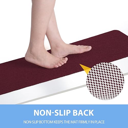 Miniatura 3 de Paquete de 2 tapetes antideslizantes de secado rápido para tina y ducha, tapetes exfoliantes para pies, para baño, cocina u hotel, rojo vino, 24 x