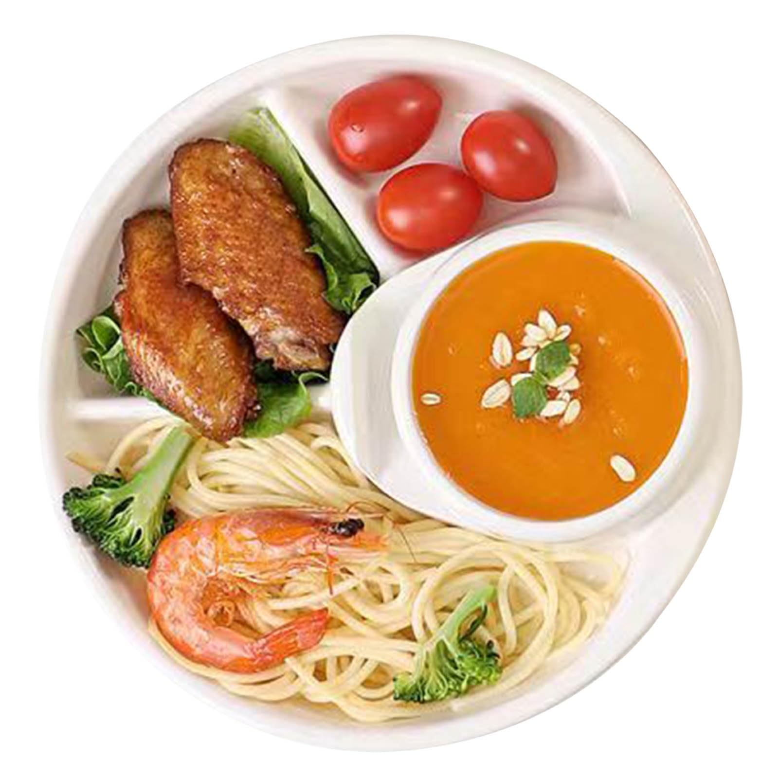 Plat séparateur d'aliments, assiette de contrôle d Assiette de service ronde en céramique de 20 cm avec 4 compartiments, plateau de rangement for aliments for la maison – Vert, 1 pièce(White)