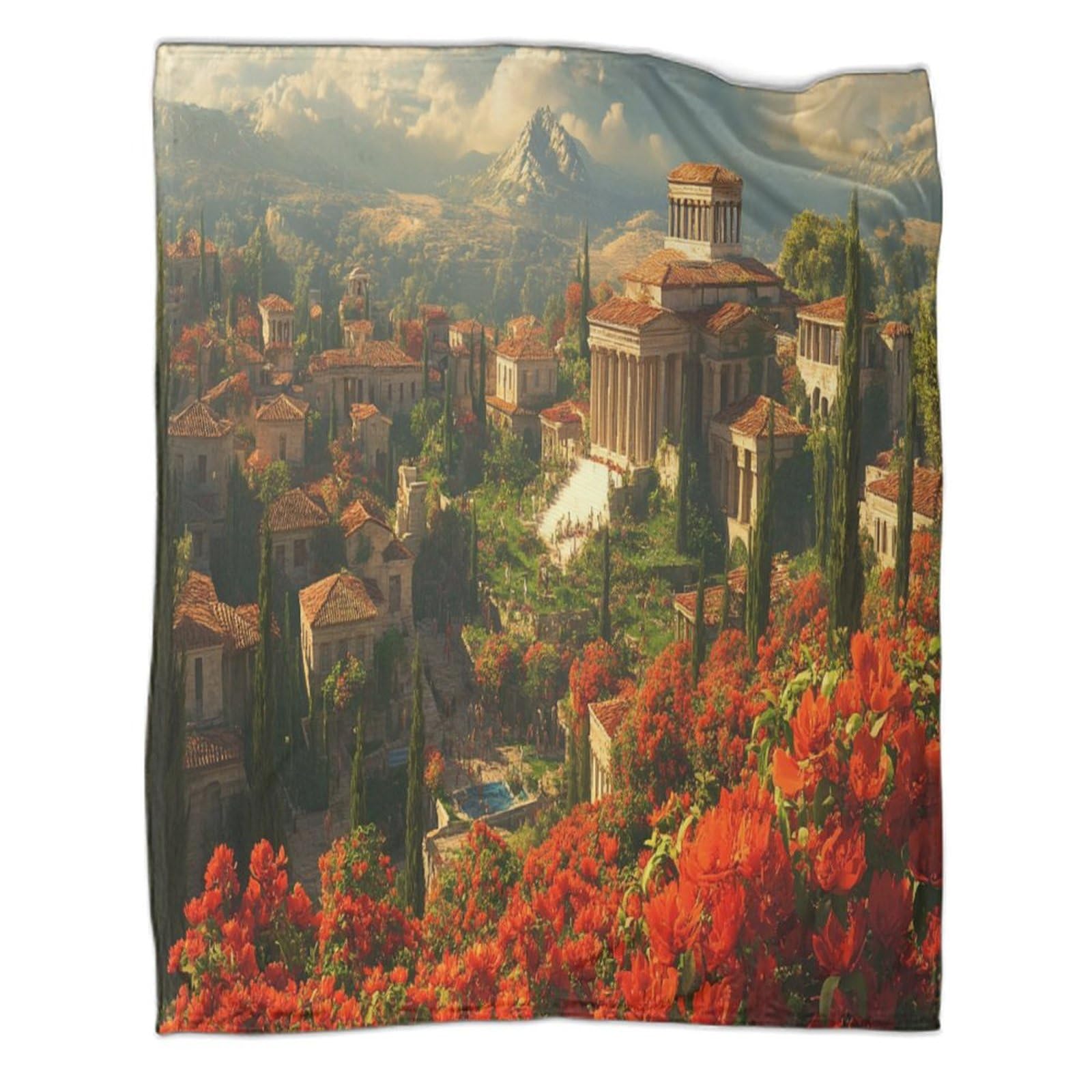 kaiyun Architectural Landscape Throws And Patchwork Quilts,80x90inch(200x230cm),Soft Blanket with Ancient Greece Pattern