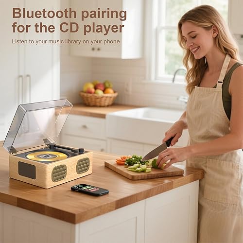 Miniatura 5 de Reproductor de CD portátil con altavoz, reproductor de CD retro con entrada y salida Bluetooth, reproductores de CD para el hogar con pantalla LED,