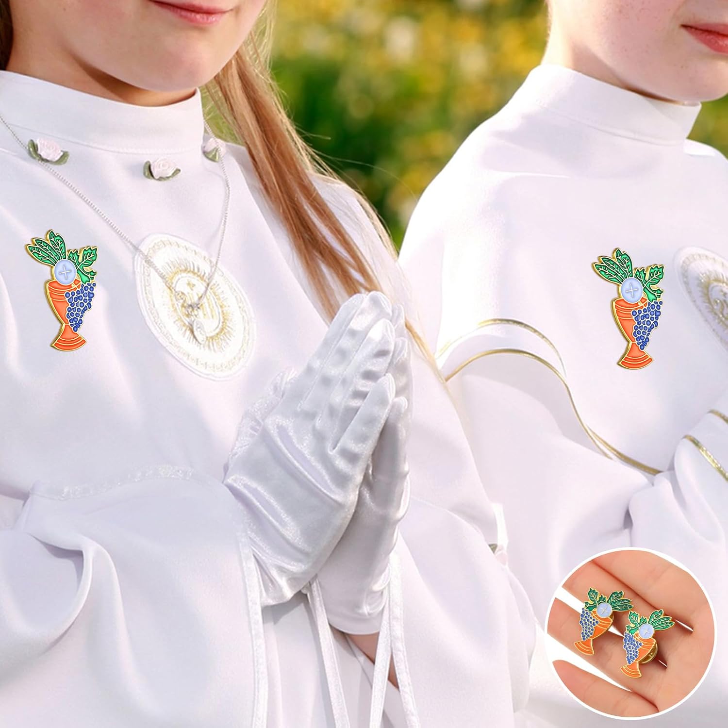 Riceshoot 12 Pcs First Communion Pins Chalice and Grapes Enamel Lapel Pins Bulk Catholic First Holy Communion Gifts Religious Keepsake Church Favors