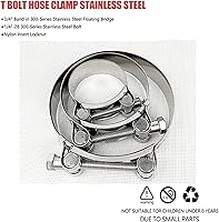 Vista 4 de BOTTEN Paquete de 4 abrazaderas de manguera T-Bolt de 1 pulgada, rango de abrazadera 32-37mm para manguera de ID de 1 pulgada, abrazaderas