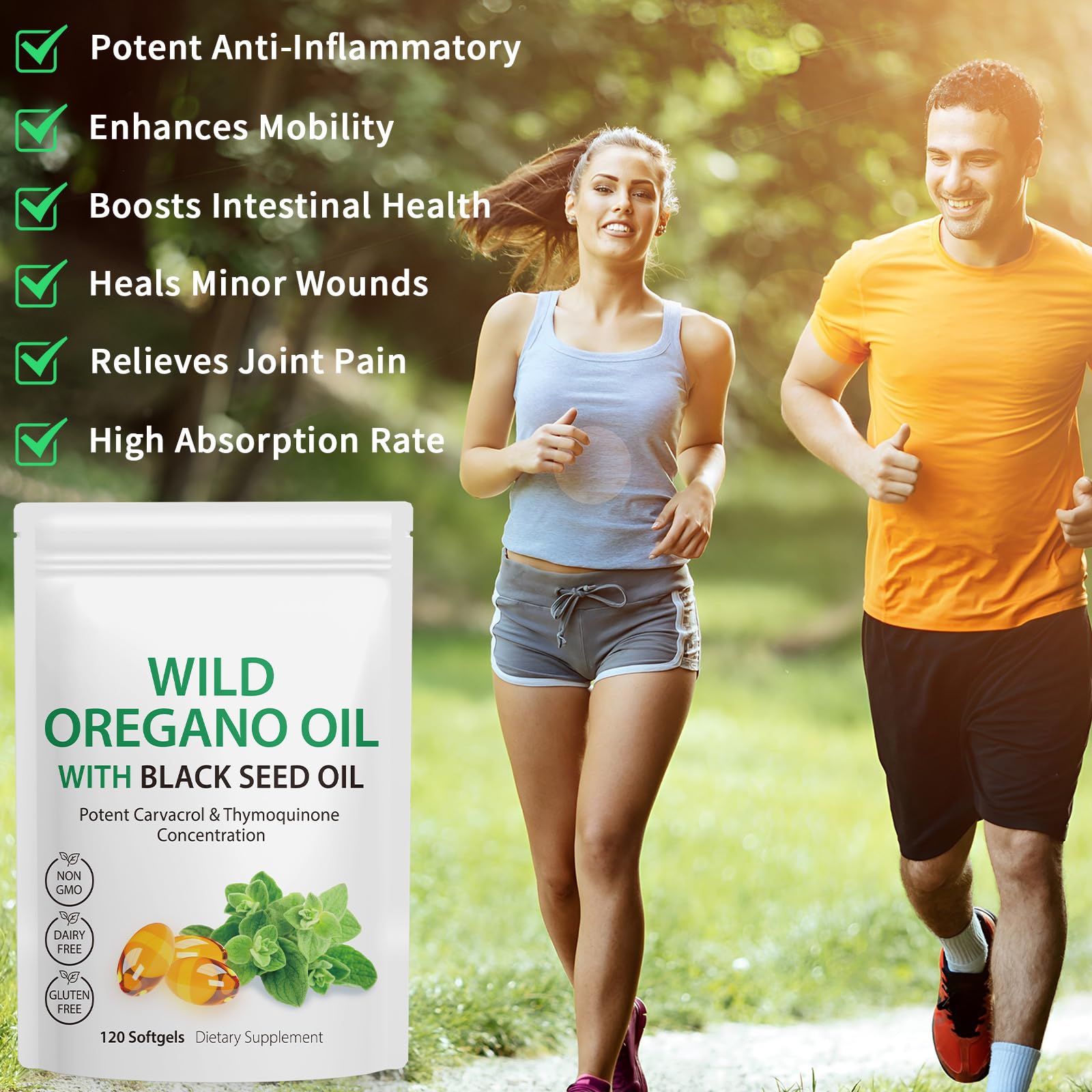 Olio di Origano 120 Capsule, Capsule di olio di origano, 2 in 1 6000 mg con olios di semi neri 200 mg e 165 mg di carvacrolo | Spremuto a freddo