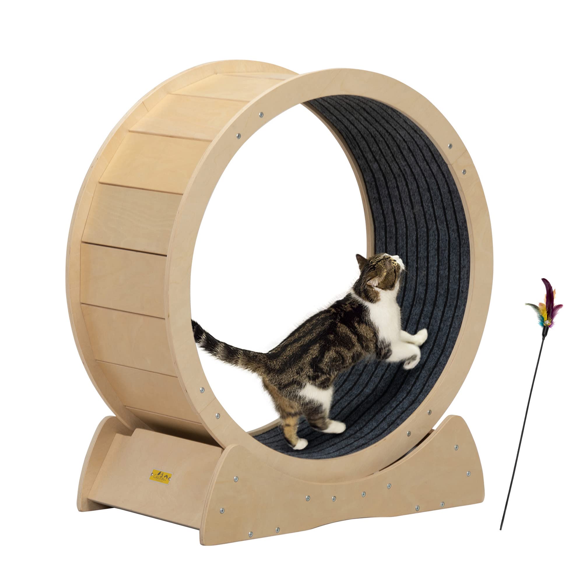COZIWOWCat Exercise Wheel 31.5 Inch Cat Wheel for Indoor Cats with Detachable Carpet Runway and Cat Toy Cat Treadmill for Pet Fitness & Health, Wood