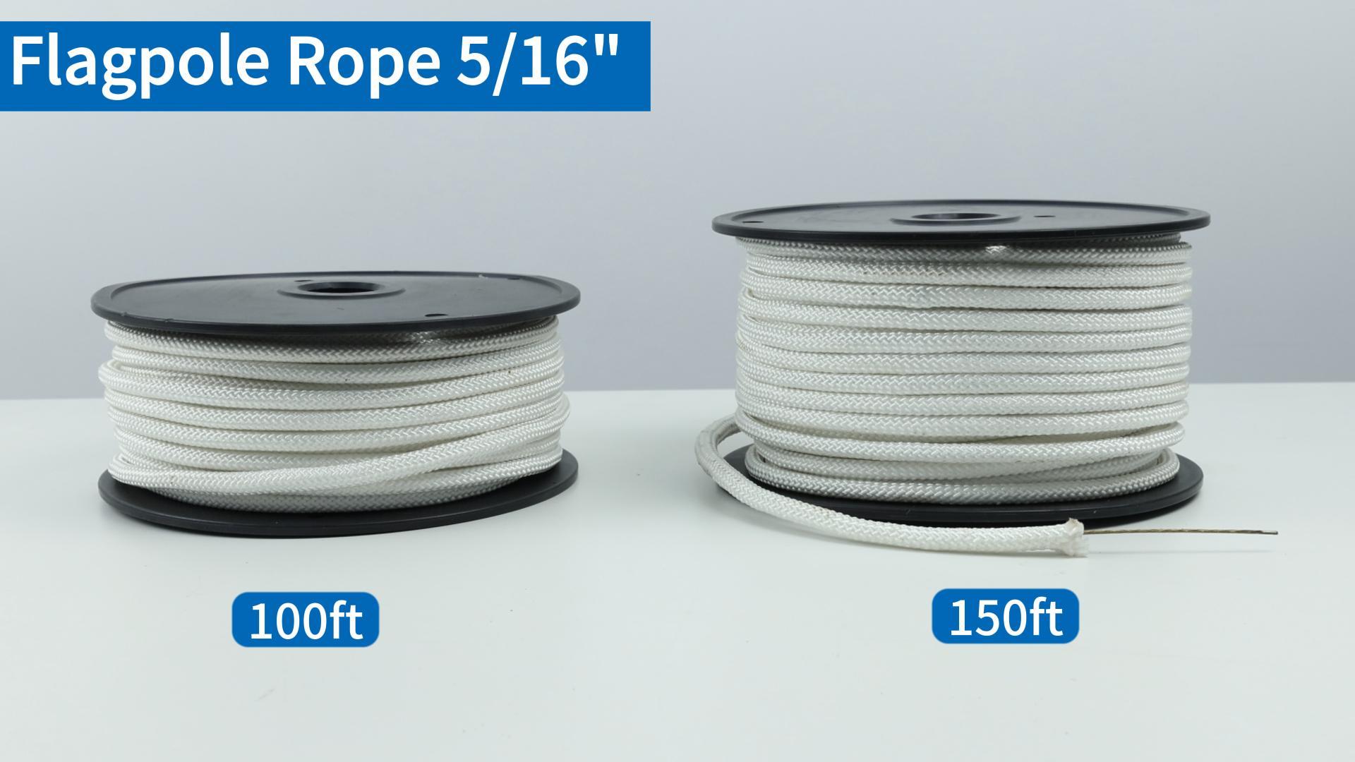 50 Feet 5/16 Inch Wire Center Flagpole Rope Halyard Rope with 2 Pieces Stainless Steel Snap Hooks White Braided Polyester Flagpole Halyard Rope Steel