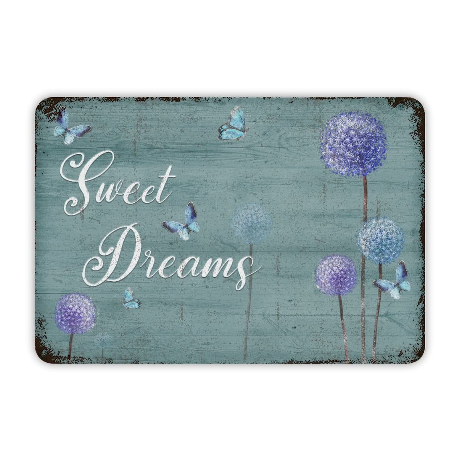 Rustic Aluminum Sign Sweet Dreams Dandelions Butterfly Tin Metal Sign Retro Home Kitchen Room Wall Door Hanger Decor Sign 12x8 inch