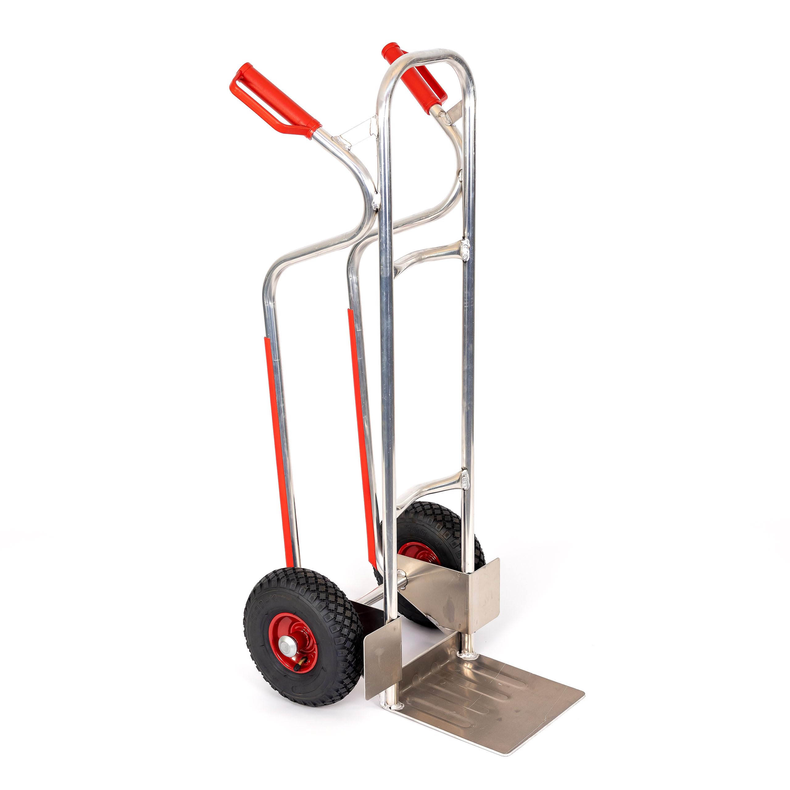 RLW - Carretilla profesional de aluminio apilable Alu200, 200 kg, pala de 280 x 280 mm, fabricada en la UE, no es importación asiática, ruedas a su elección (rueda neumática negra/llanta de metal rojo