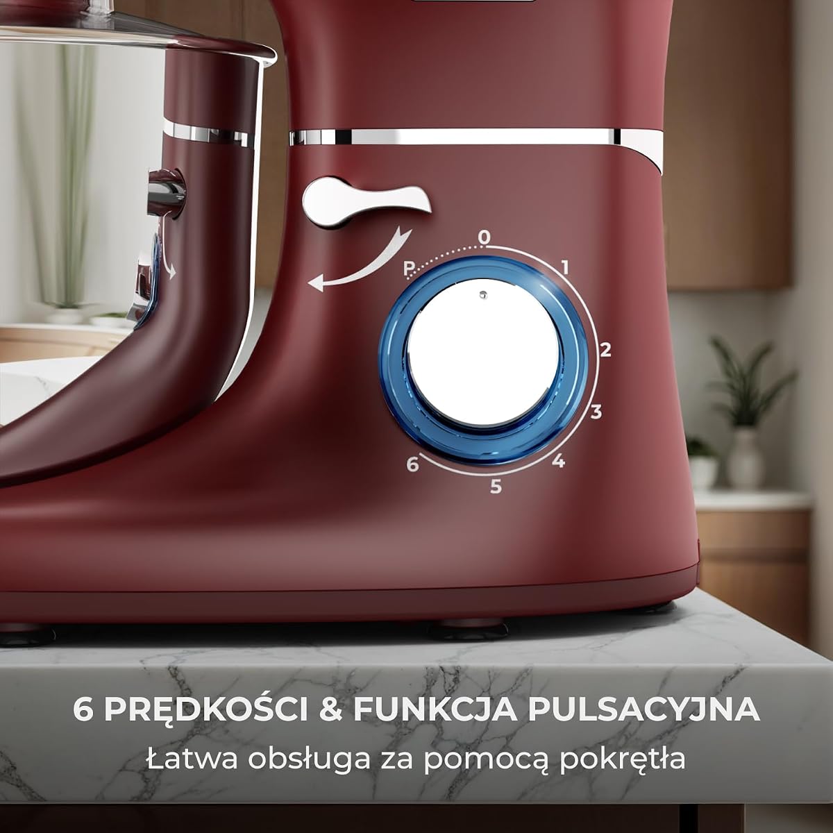 Robot kuchenny - 2000 W - miska do mieszania ze stali nierdzewnej (6,2 l) - mikser kuchenny z hakiem do mieszania, hakiem do zagniatania, trzepaczką i ochroną przed pryskaniem - w zestawie