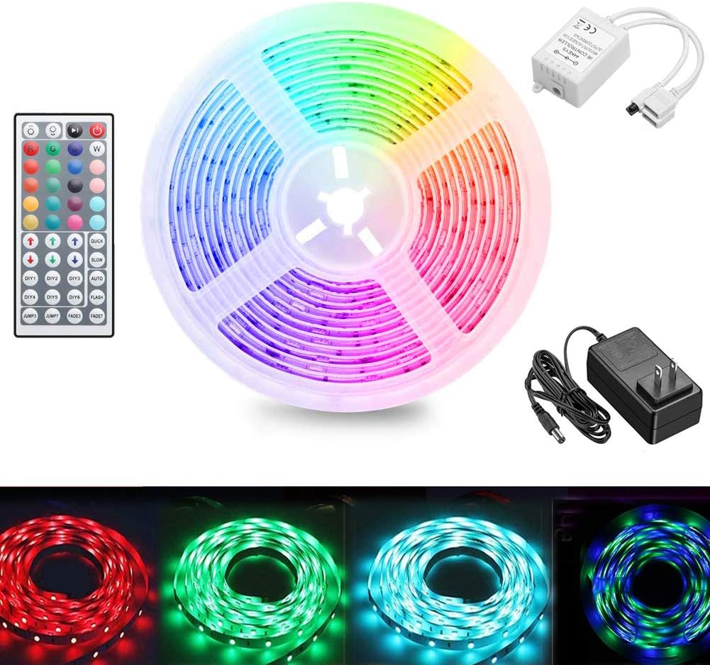 RGB led Strip Lights for TV,Bedroom Lights Luces led Color Changing led Strip Lights neon Lights 44 Keys Color Changing Waterproof led Wall Lights 300LED 5m for Home