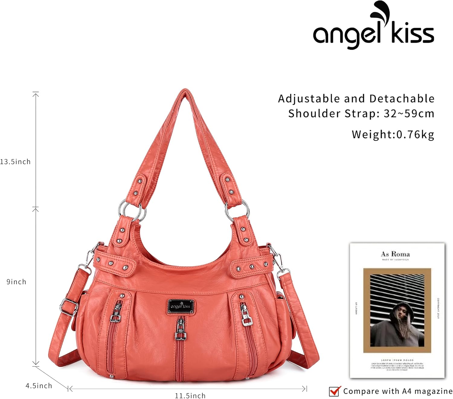 Angel Kiss Large Purses and Handbags for Women Washed Faux Leather Crossbody Hobo Satchel Shoulder Handbag Tote Purse - Image 3